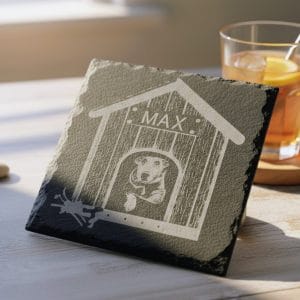 Stone Photo dog house memorial engraved